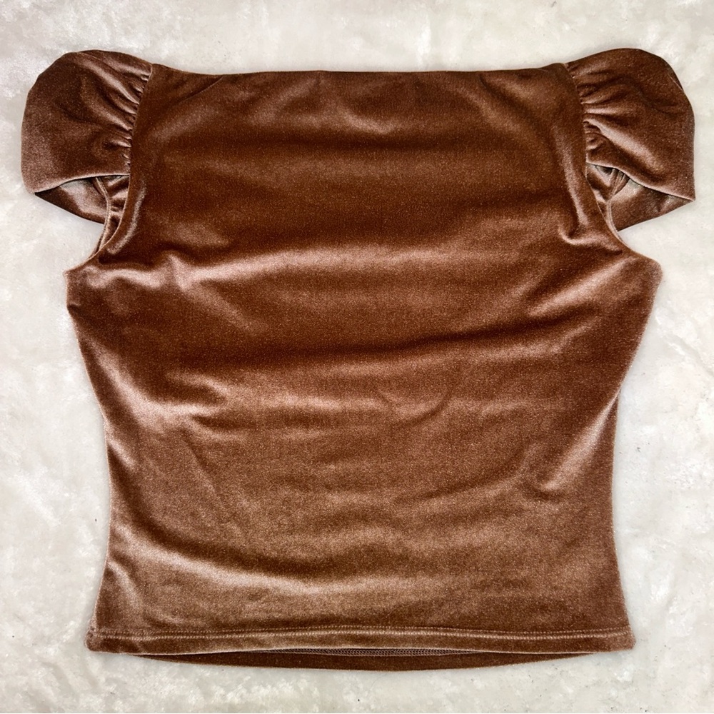 Reformation Brown Cello Knit Velvet Off the Shoulder Top Size Small - Picture 5 of 12